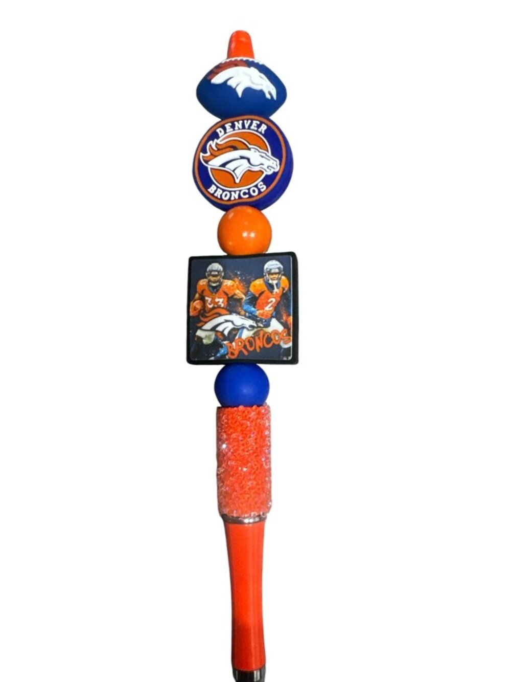 Denver Broncos Themed Glitter Grip Pen With Football Logo & Player Figurines - F